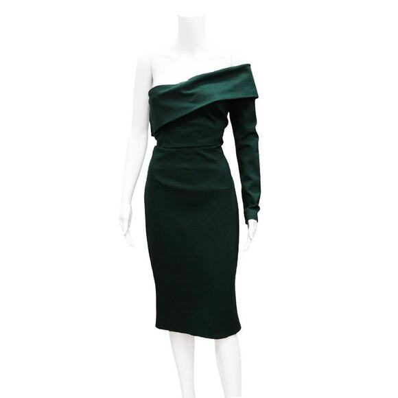 Alieva One Shoulder Midi Sheath Dress Green Size XL Extra Large Cocktail - Picture 1 of 4